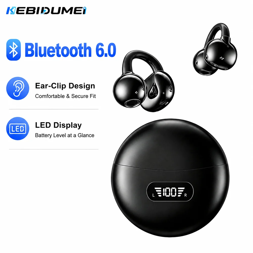 Open Ear Air Conduction Headphones - KEBIDUMEI Auricolari Bluetooth 6.0 con Clip